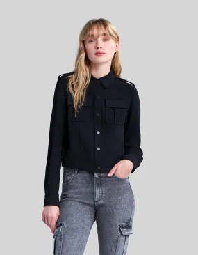 Chemise noire recyclée poches poitrine Femme