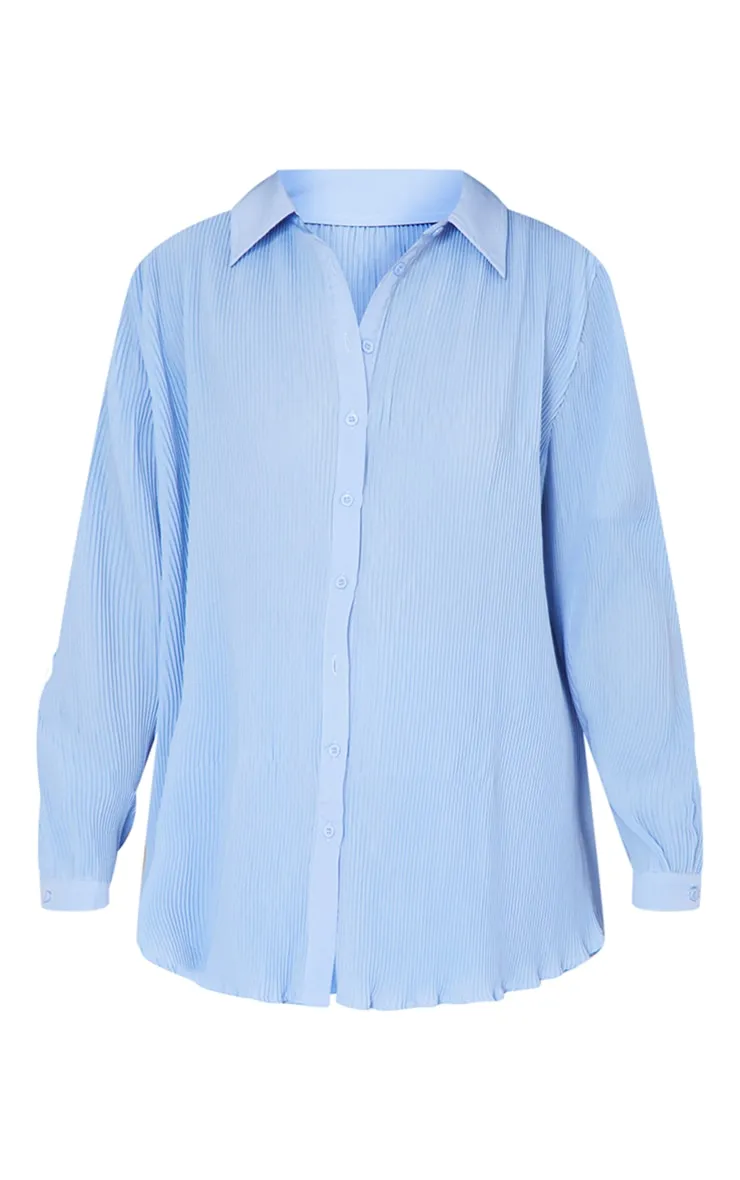 Chemise oversize bleue plissée à boutons devant