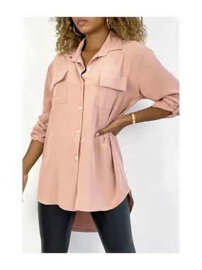 Chemise rose très chic avec poche au buste