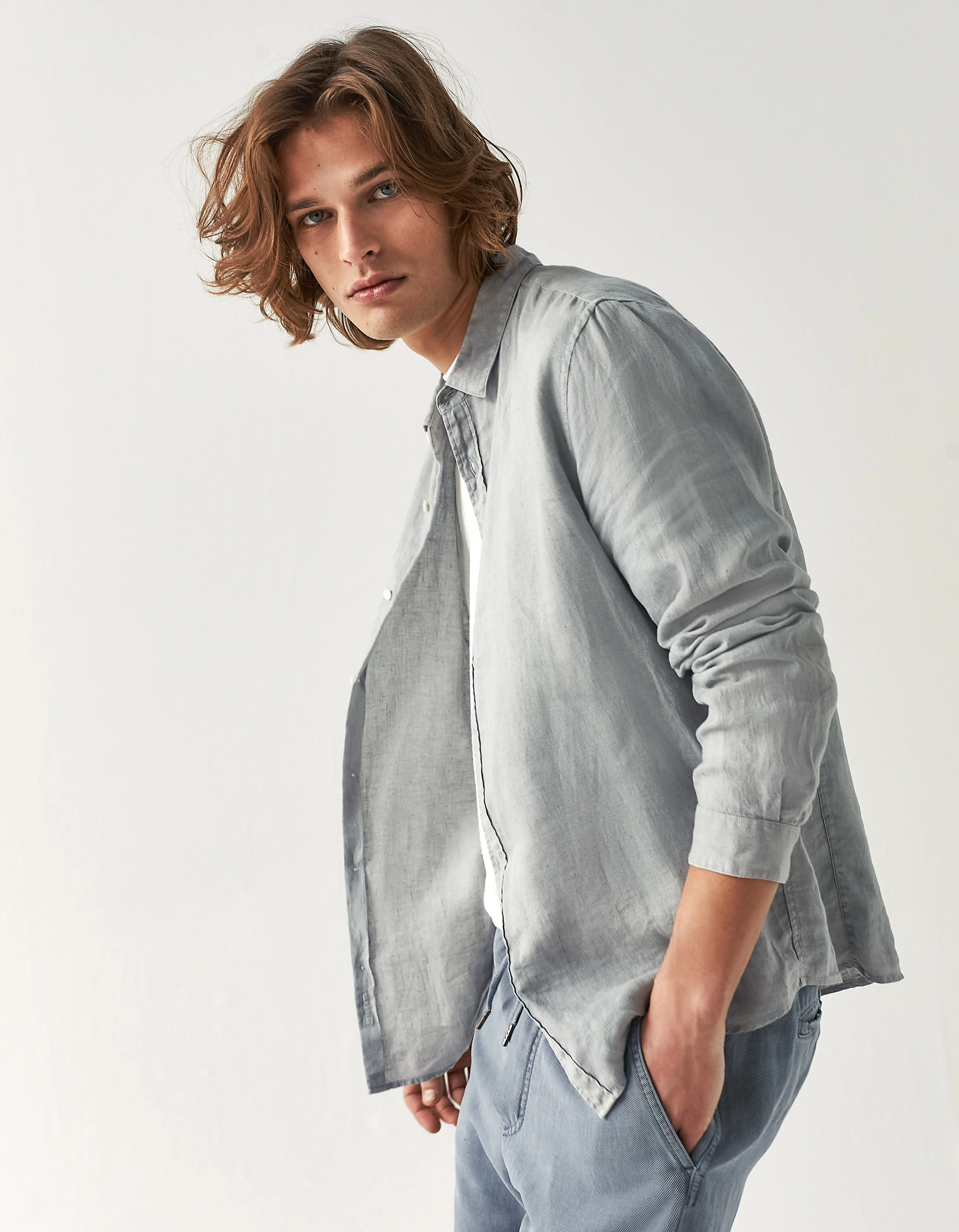 Chemise SLIM bleu grisé en lin Homme