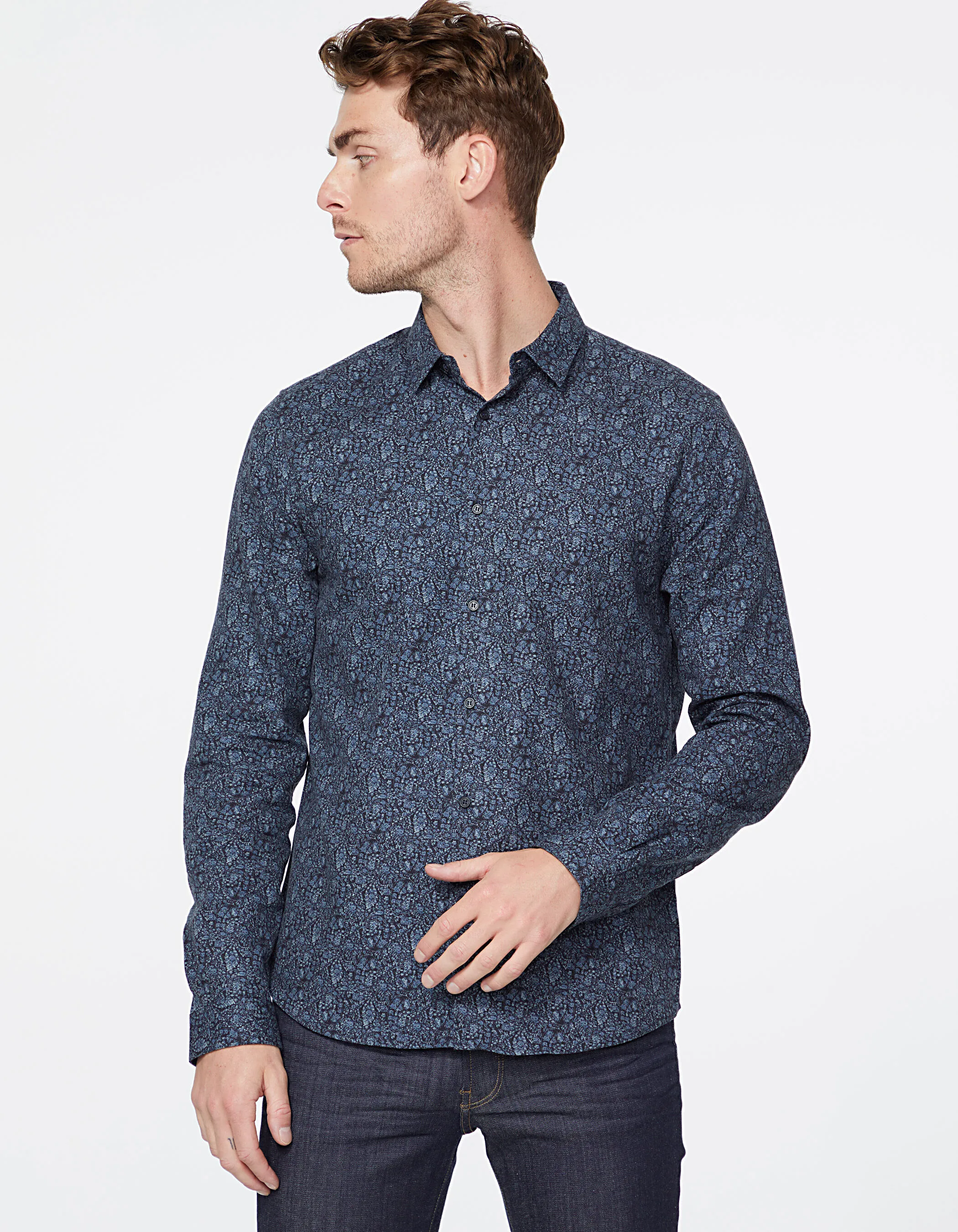 Chemise slim bleu marine tissu Liberty floral Homme