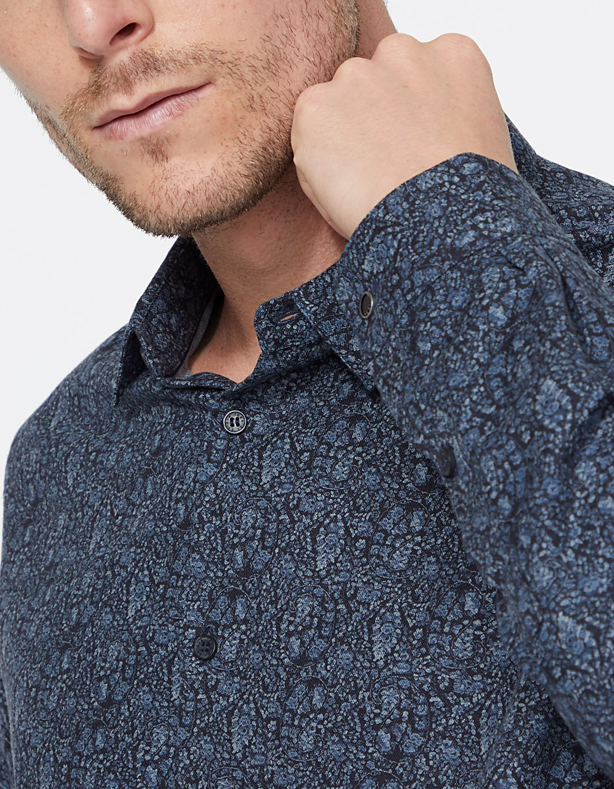 Chemise slim bleu marine tissu Liberty floral Homme