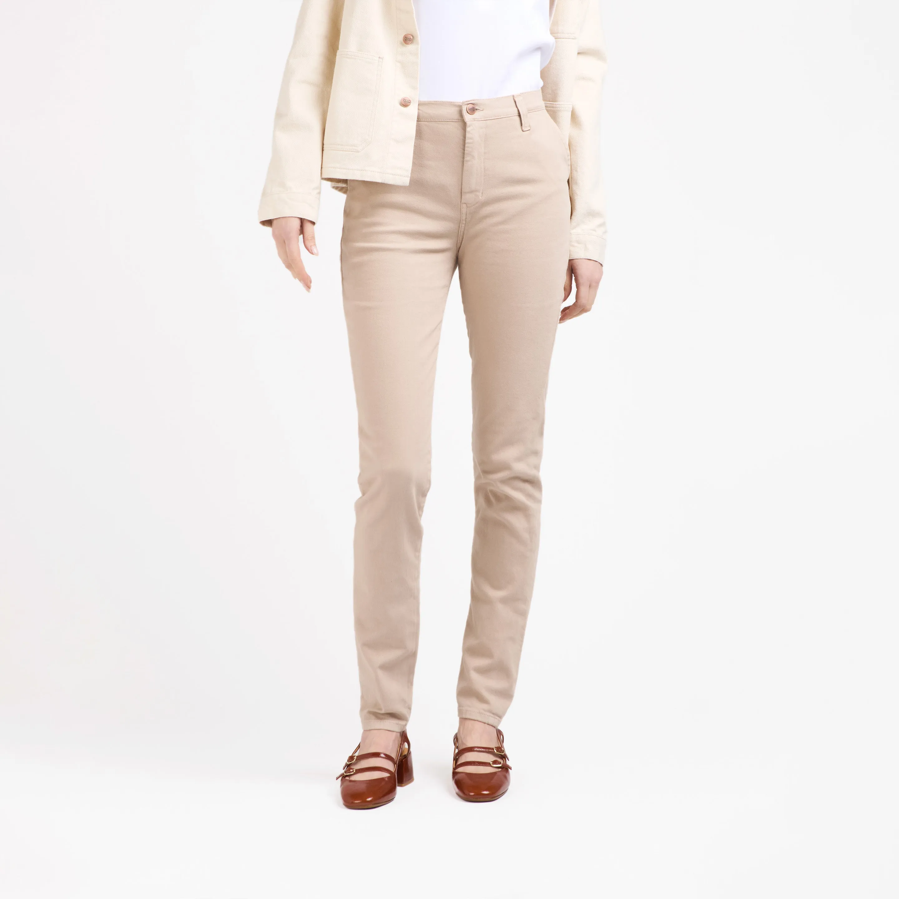 Chino femme ajusté taille haute Beige - Léonie