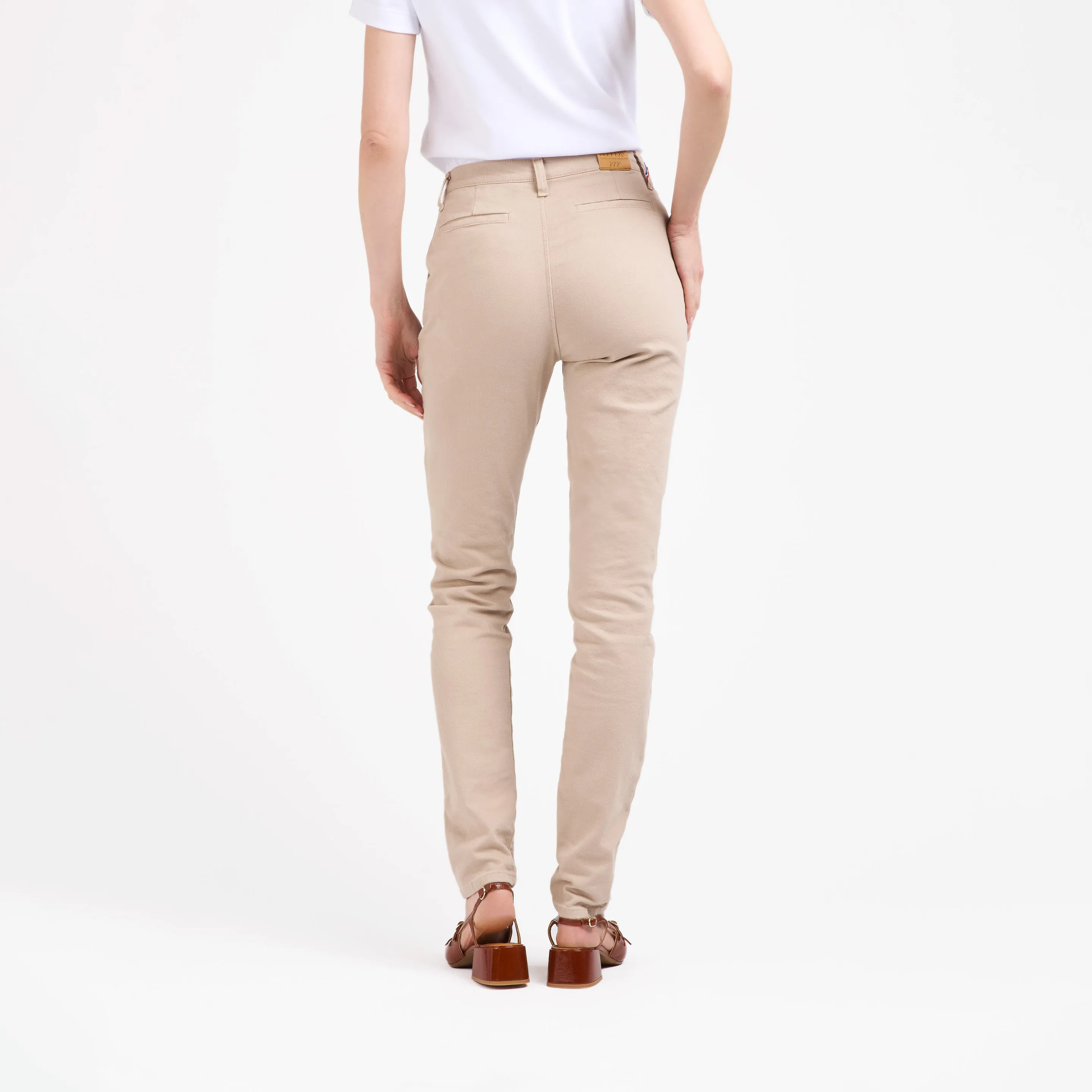 Chino femme ajusté taille haute Beige - Léonie