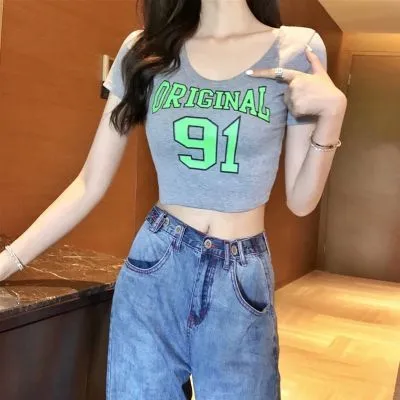 Crop top avec Imprimés lettres pour femme