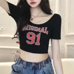 Crop top avec Imprimés lettres pour femme