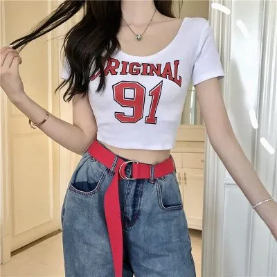 Crop top avec Imprimés lettres pour femme