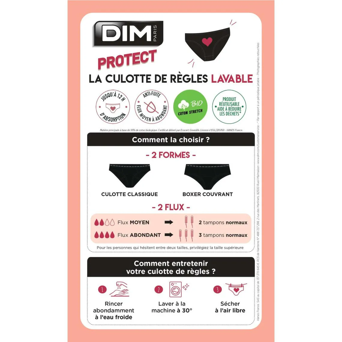 Culotte menstruelle bio flux abondant Bleu - Protect Dim en coton | 3 Suisses