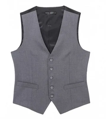 Gilet homme costume gris sans manche avec col en V et attache au dos