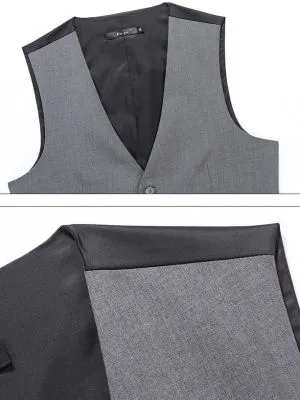 Gilet homme costume gris sans manche avec col en V et attache au dos