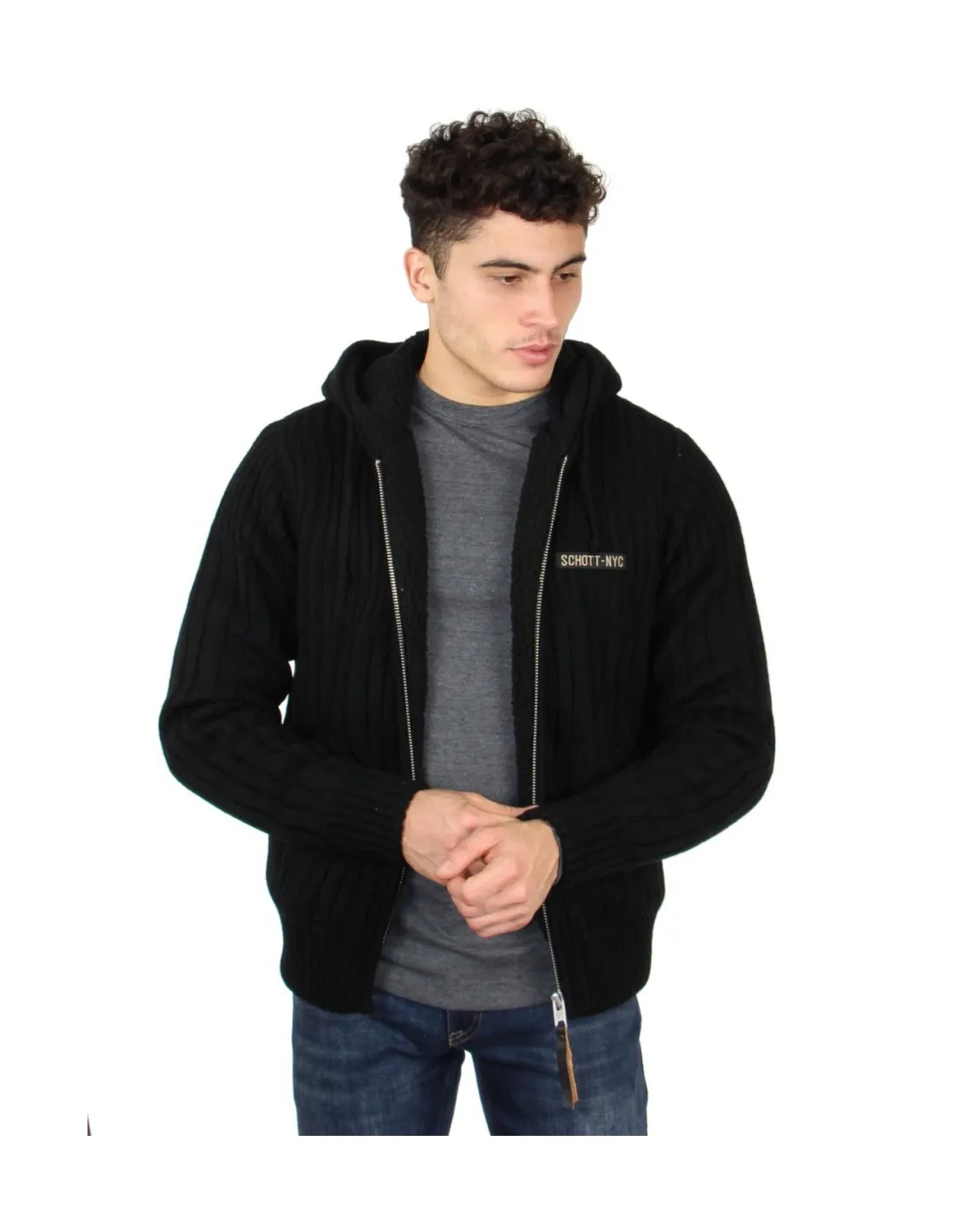 Gros Pull Capuche zippe Schott ref 44637 Noir