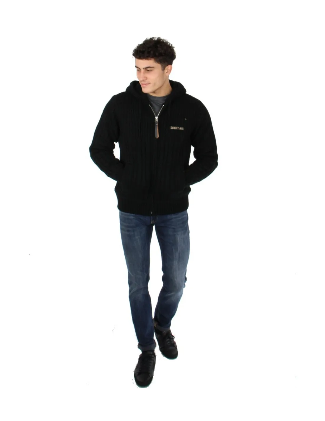 Gros Pull Capuche zippe Schott ref 44637 Noir