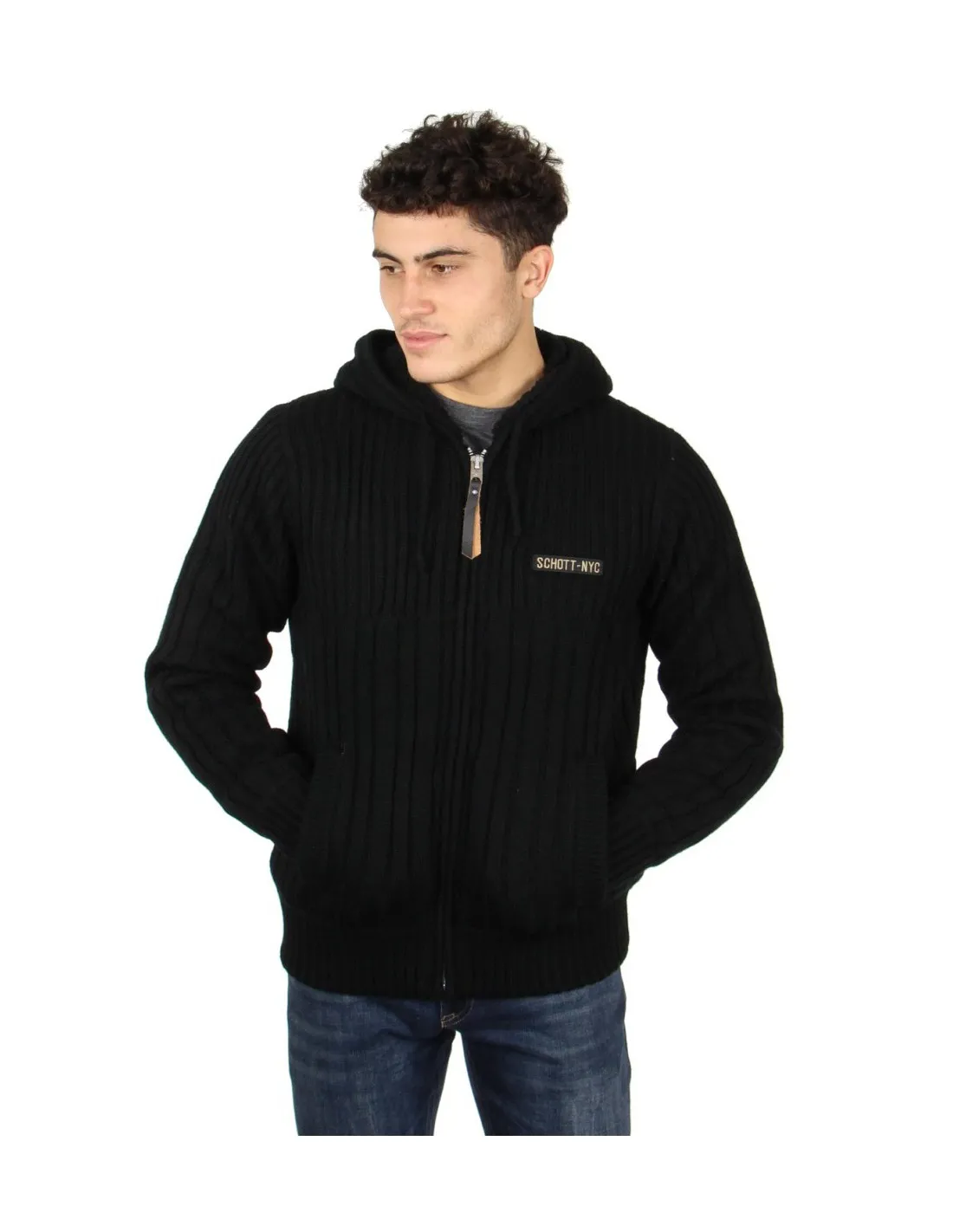 Gros Pull Capuche zippe Schott ref 44637 Noir