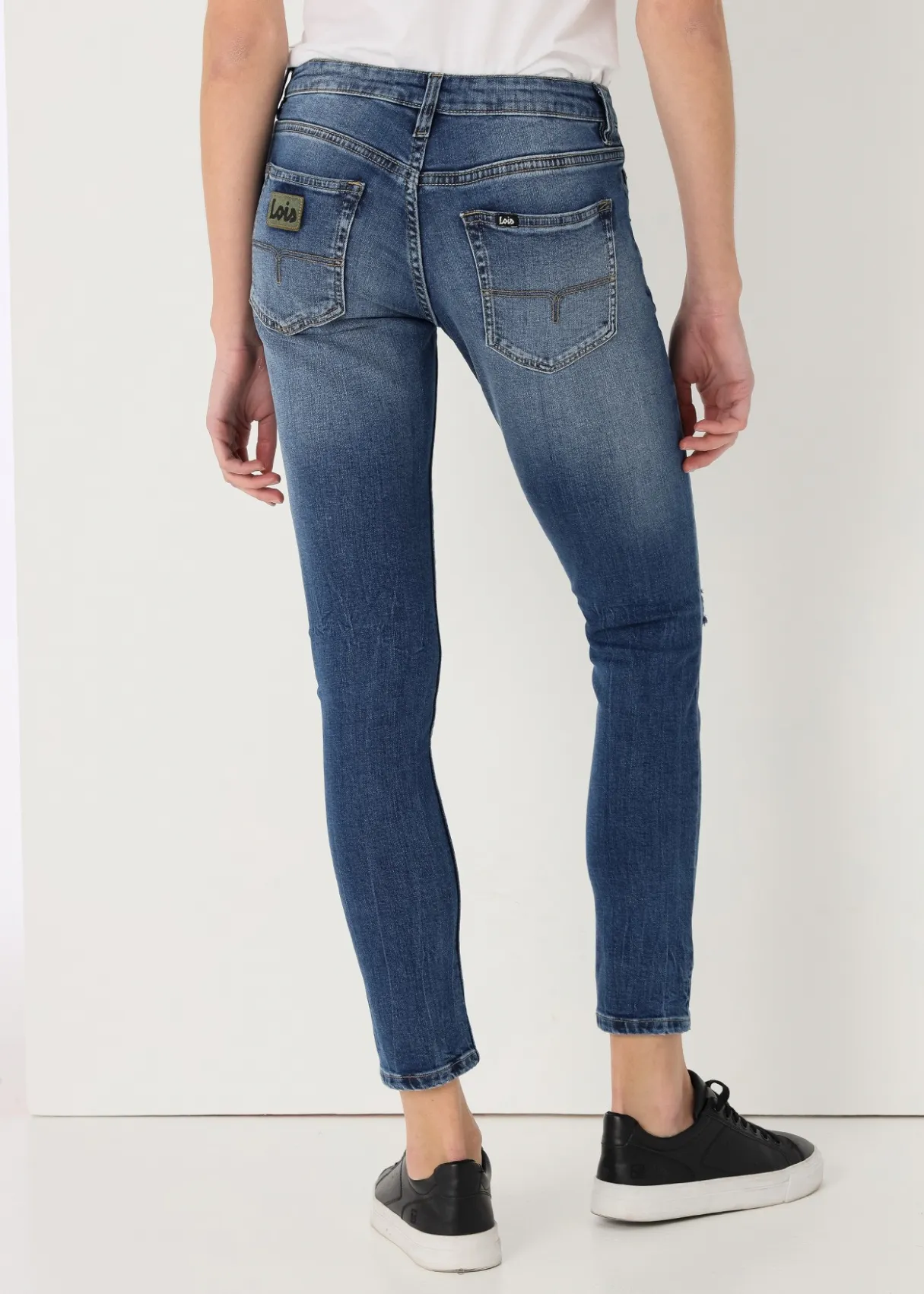 Jeans Délavage médium Bleu Damage Coupe Skinny Taille Basse