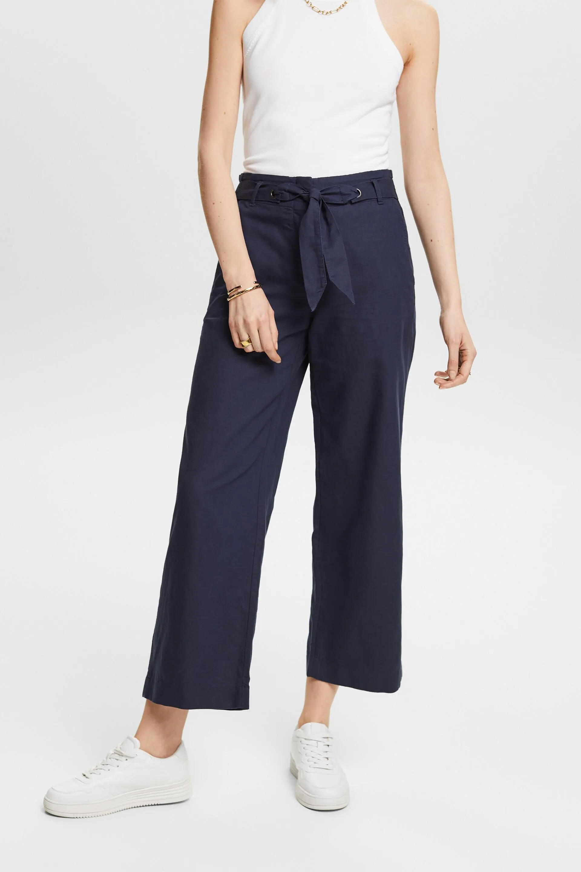 Jupe-culotte cropped en coton et lin