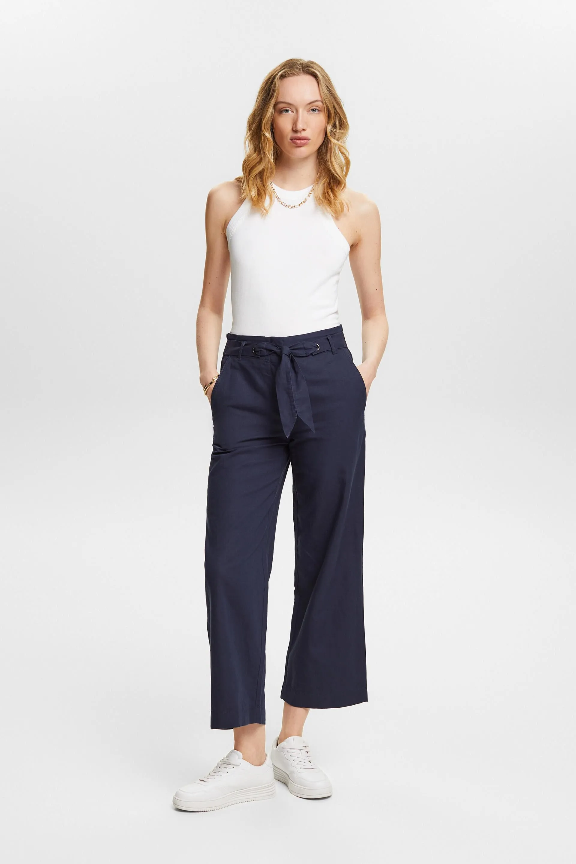 Jupe-culotte cropped en coton et lin