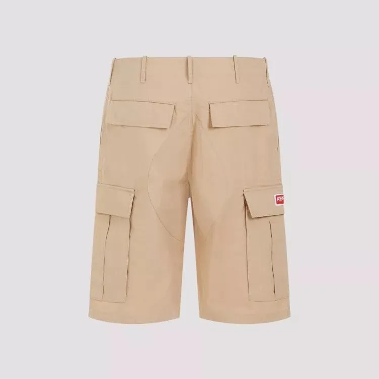 Kenzo Camel Cotton Workwear Shorts Brown