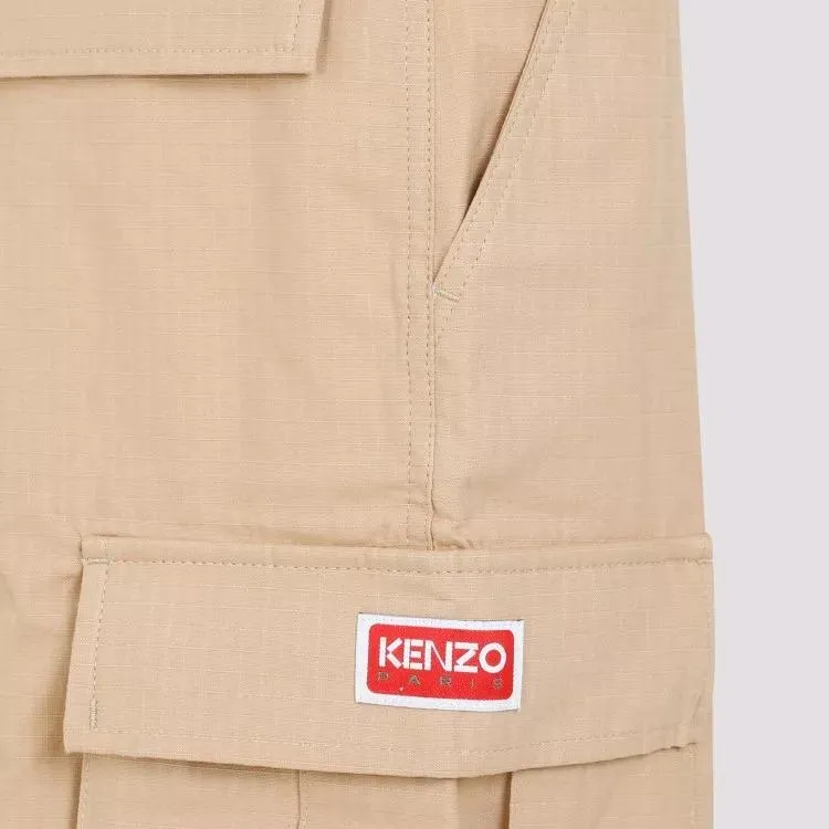 Kenzo Camel Cotton Workwear Shorts Brown