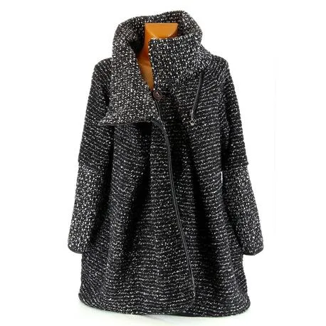 Manteau boule cape laine bouillie zip Noir hiver  VIOLETTA