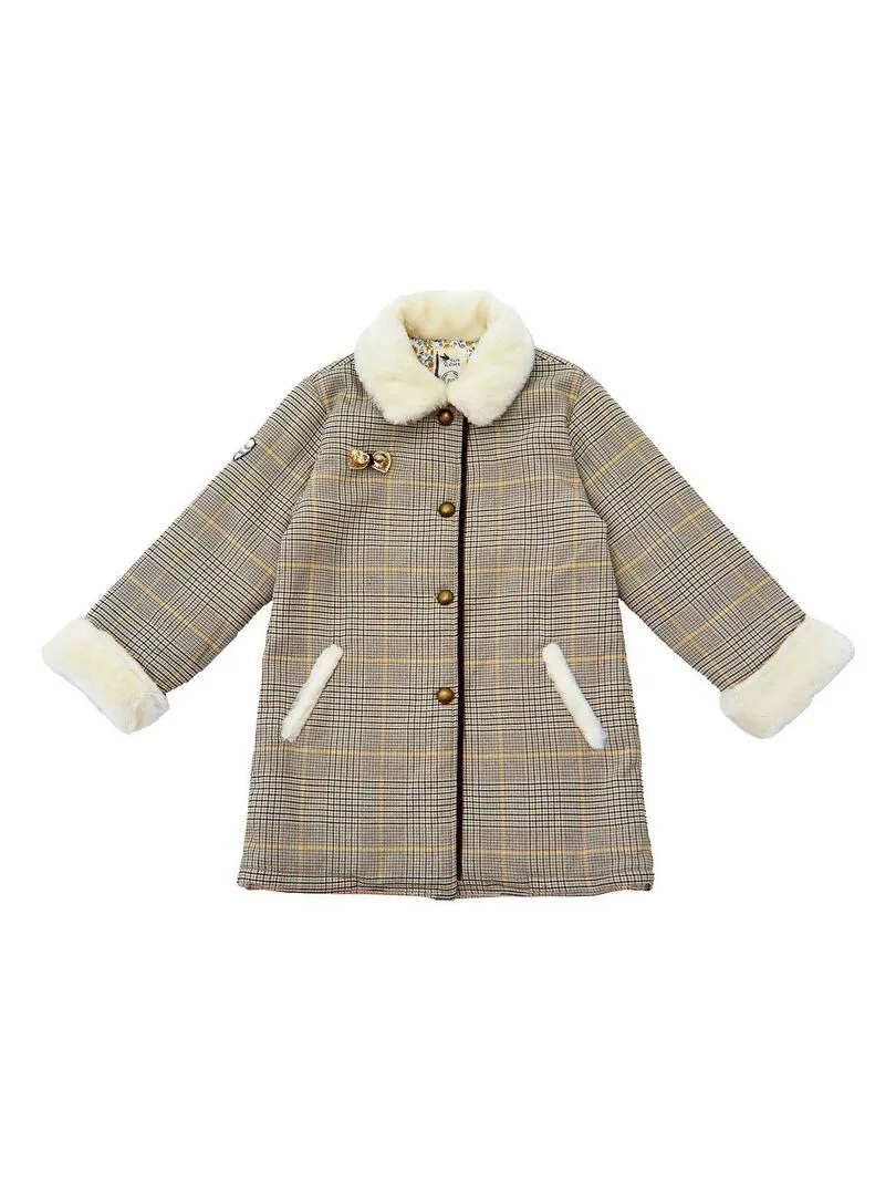 Manteau Carrx Tartan Marron Fille  Fausse Fourrure  AMANDINE - 'LA FAUTE A VOLTAIRE' - Marron