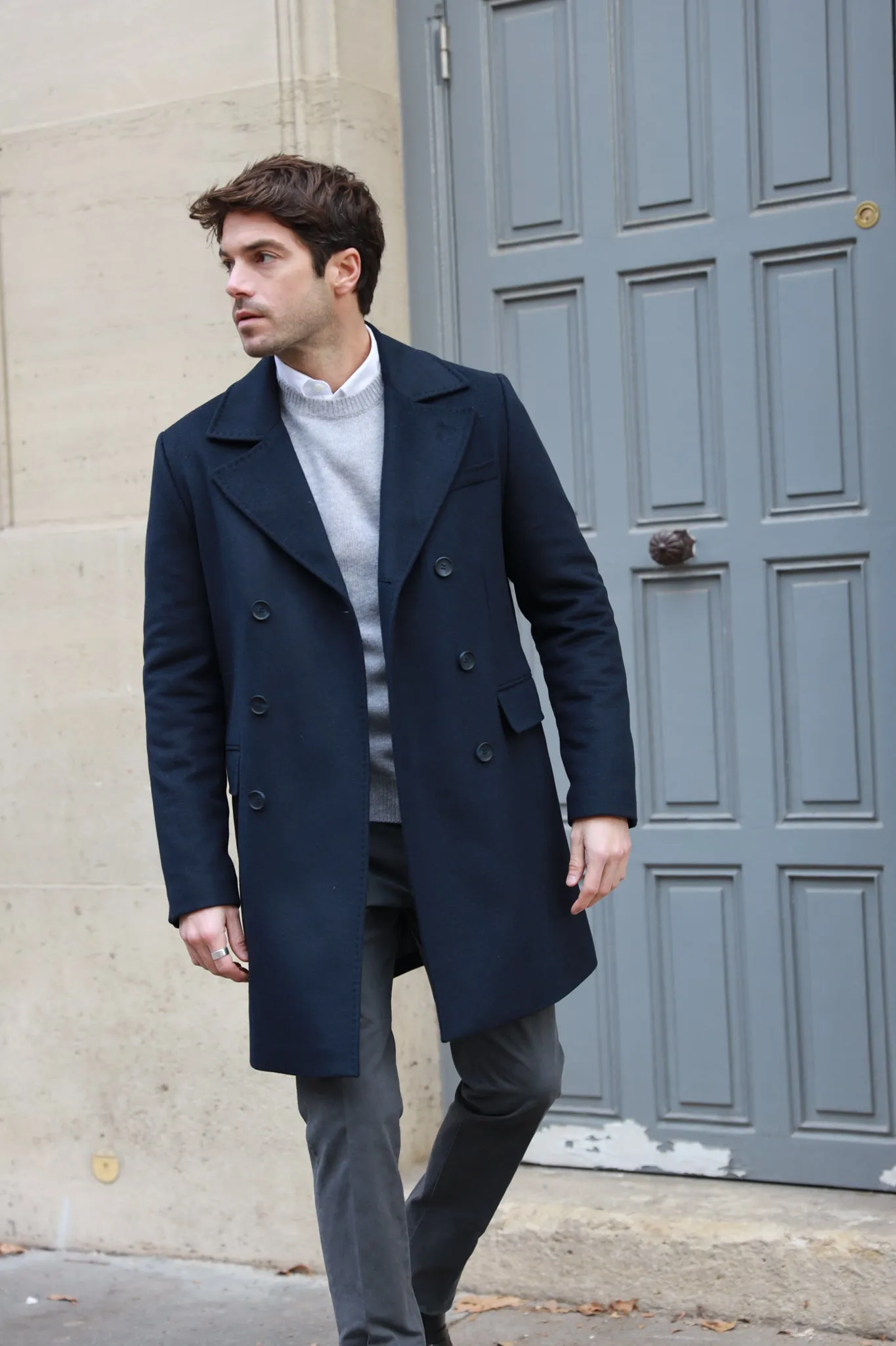 Manteau croisé en laine & cachemire - Marine