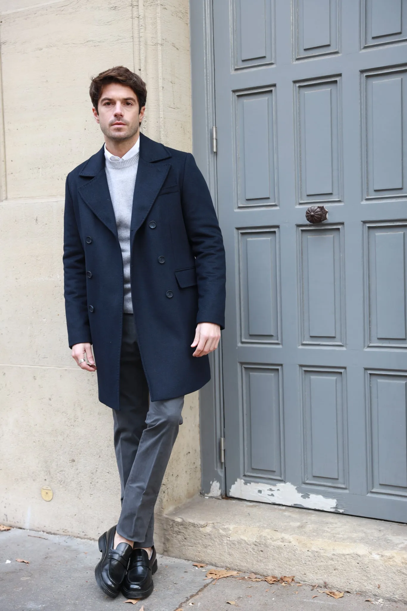 Manteau croisé en laine & cachemire - Marine