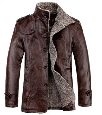 Manteau Cuir Homme avec Fourrure Intérieur Mi Long Tendance Hiver