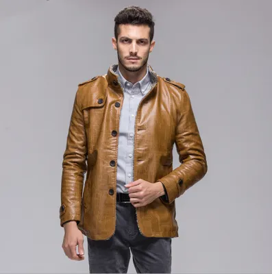 Manteau Cuir Homme avec Fourrure Intérieur Mi Long Tendance Hiver