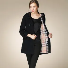 Manteau Duffle à Capuche pour Femme avec Boutons Classiques - Laine