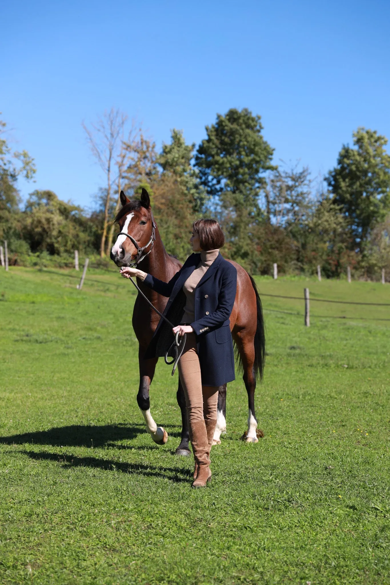 Manteau Emilie croisé en laine & Cachemire - Marine