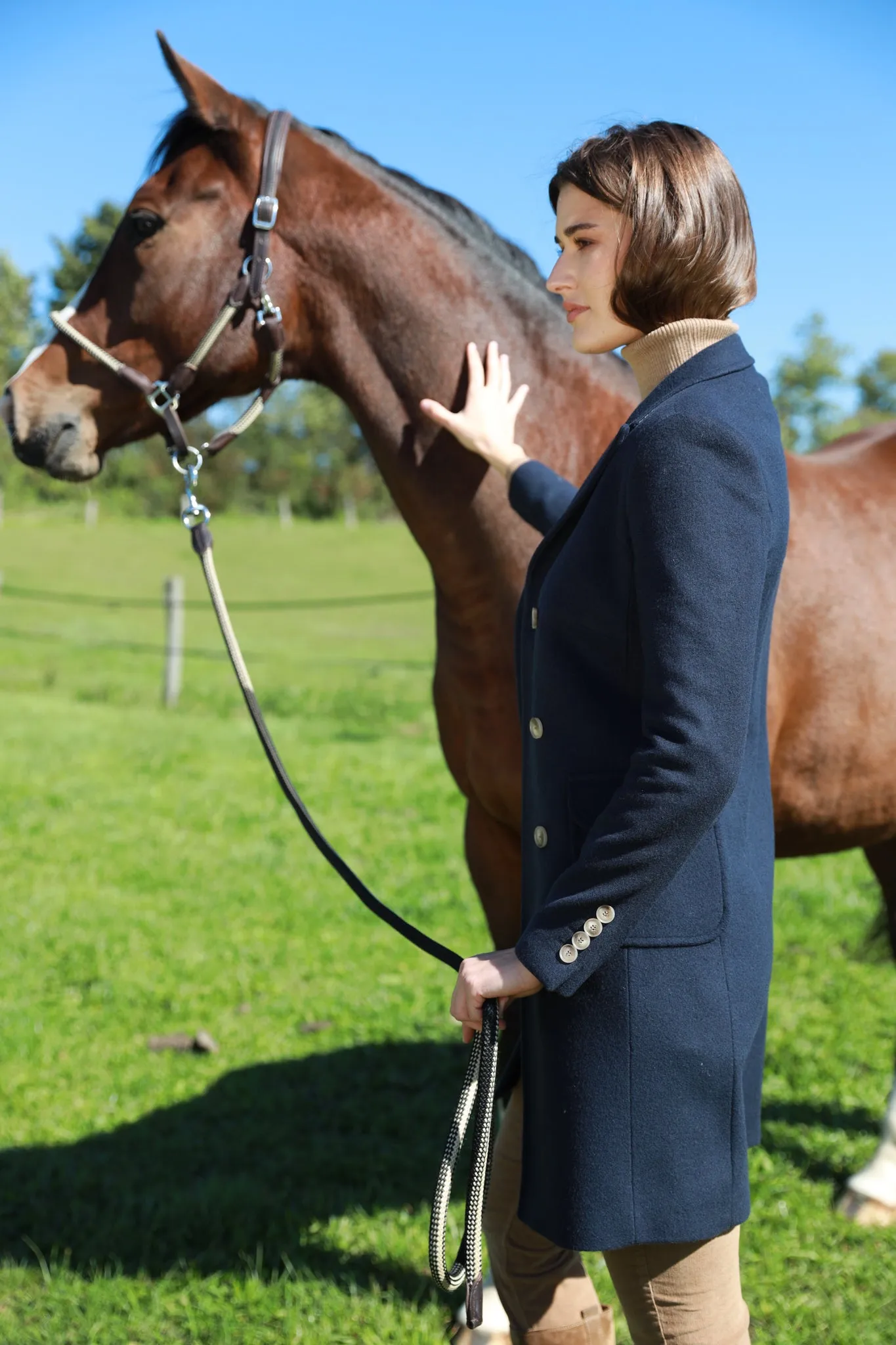 Manteau Emilie croisé en laine & Cachemire - Marine