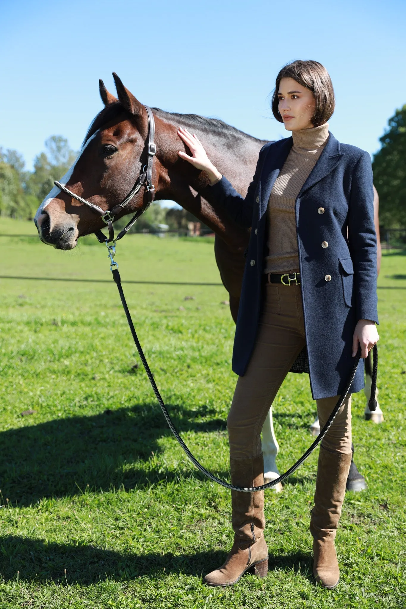 Manteau Emilie croisé en laine & Cachemire - Marine