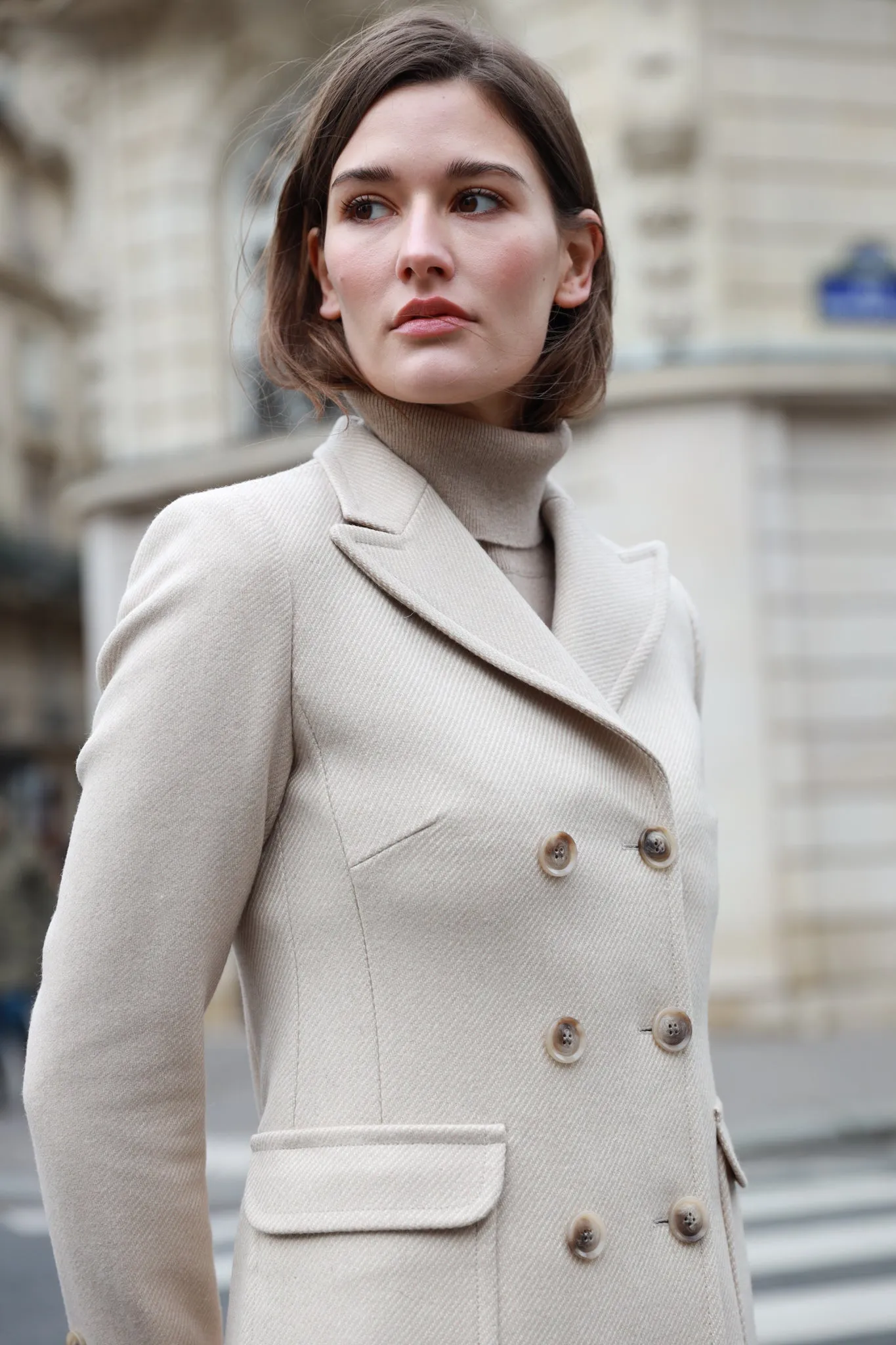 Manteau Emilie croisé en laine - Beige