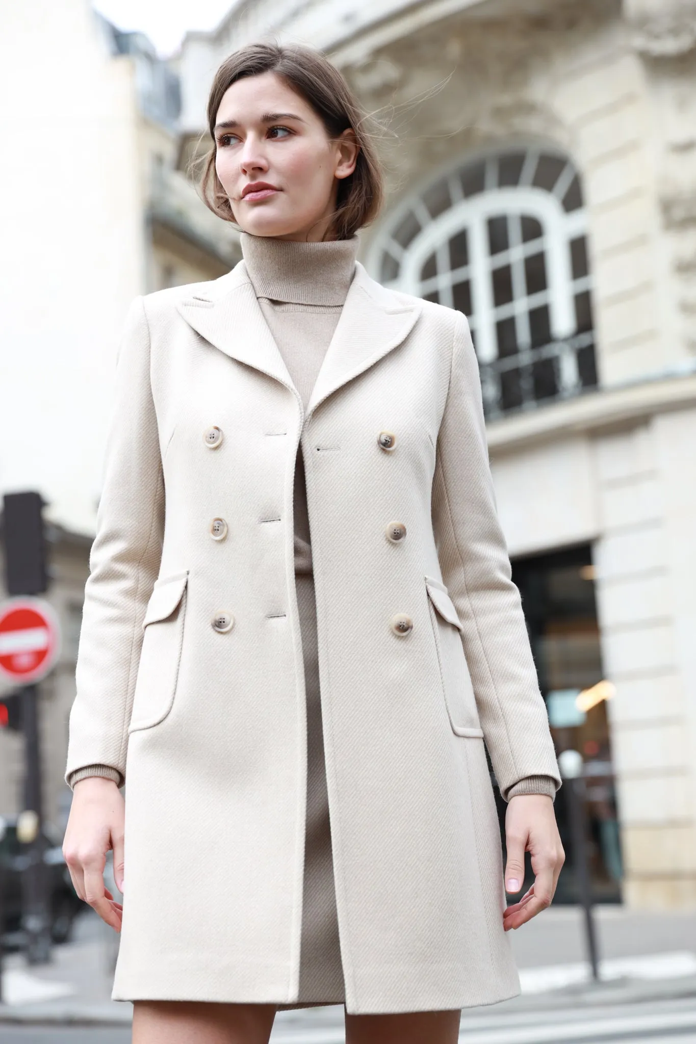 Manteau Emilie croisé en laine - Beige