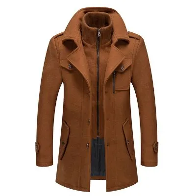 Manteau hiver en laine à double col de longueur moyenne pour homme