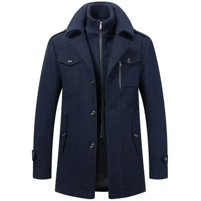 Manteau hiver en laine à double col de longueur moyenne pour homme