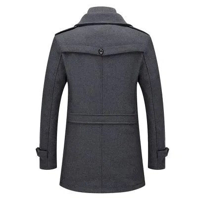 Manteau hiver en laine à double col de longueur moyenne pour homme