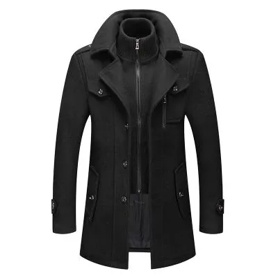 Manteau hiver en laine à double col de longueur moyenne pour homme