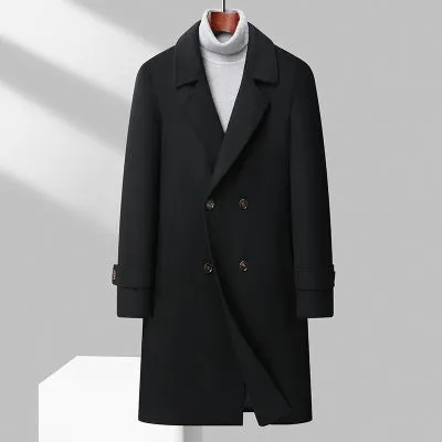 Manteau long en laine avec doublure en coton pour homme