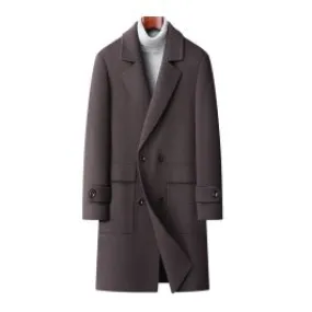 Manteau long en laine épais à double boutonnage pour homme