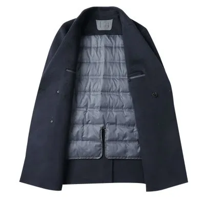 Manteau long en laine épais à double boutonnage pour homme