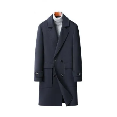 Manteau long en laine épais à double boutonnage pour homme