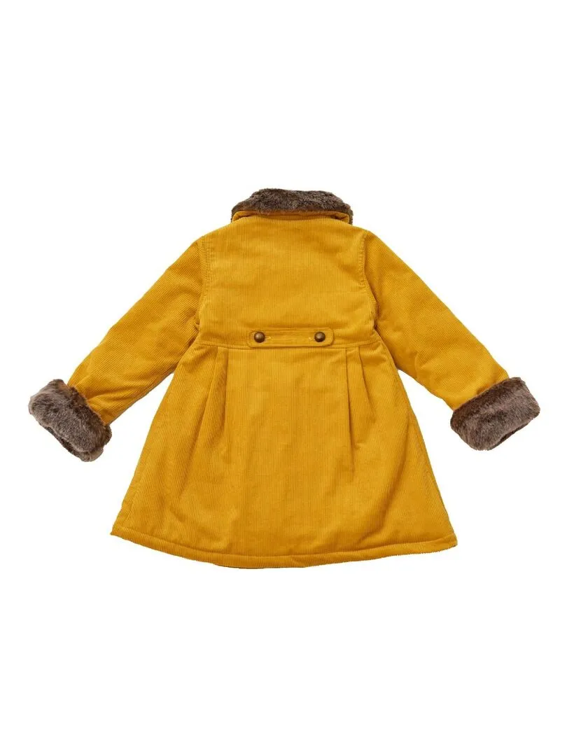 Manteau Long Fille  Velours Jaune  Col Fausse Fourrure  ANOUSHKA - La Faute à Voltaire - Jaune