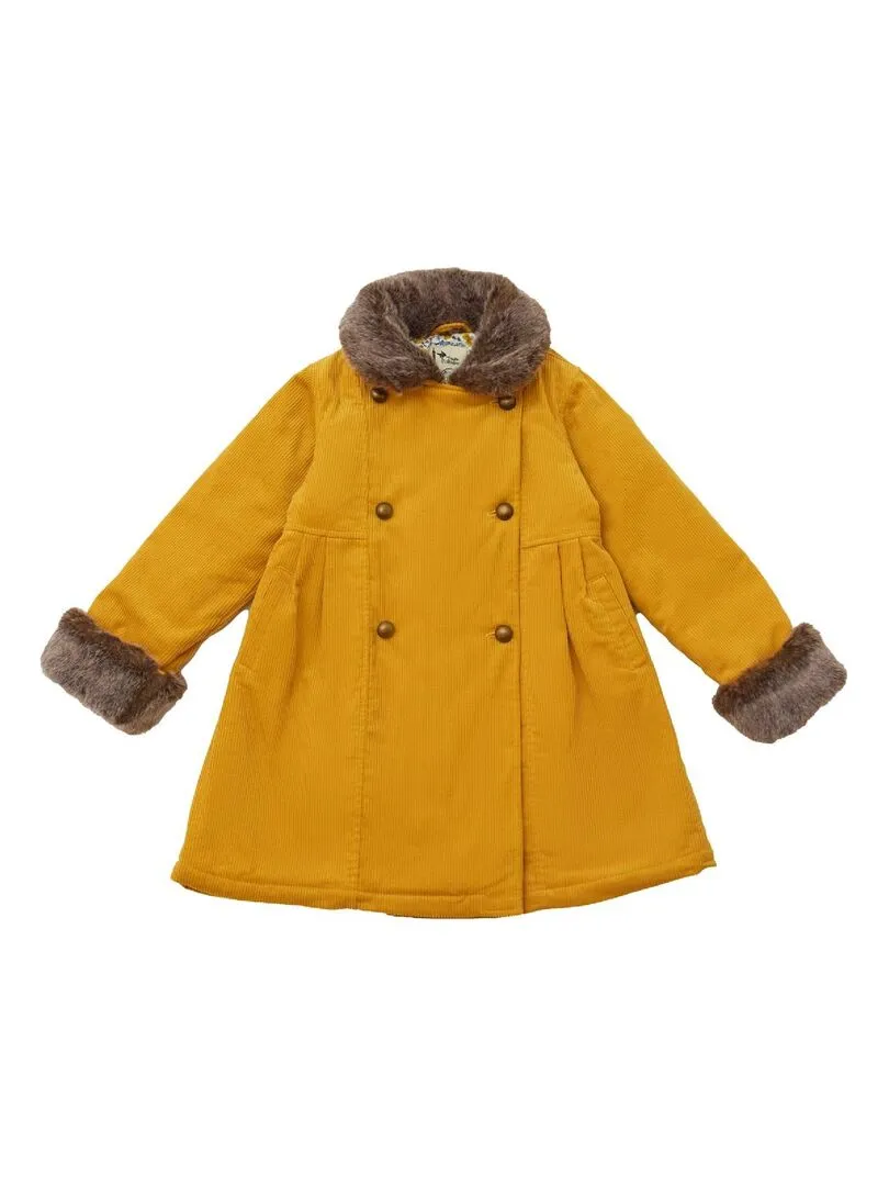 Manteau Long Fille  Velours Jaune  Col Fausse Fourrure  ANOUSHKA - La Faute à Voltaire - Jaune