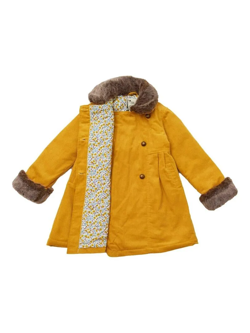 Manteau Long Fille  Velours Jaune  Col Fausse Fourrure  ANOUSHKA - La Faute à Voltaire - Jaune