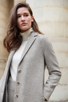 Manteau Léontine en Laine à chevron - Beige