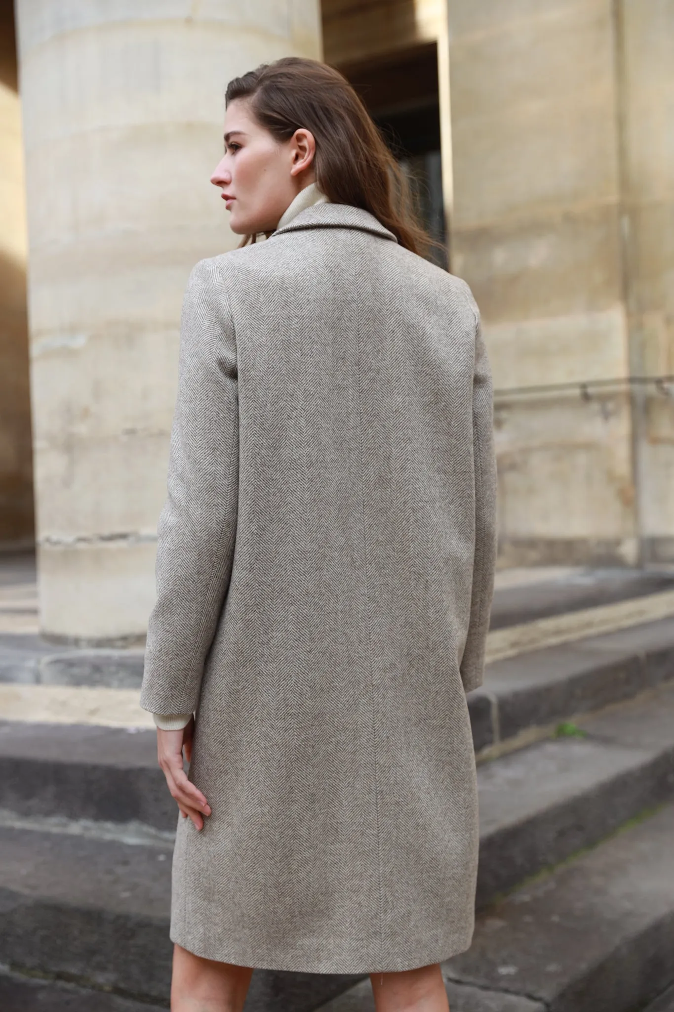 Manteau Léontine en Laine à chevron - Beige