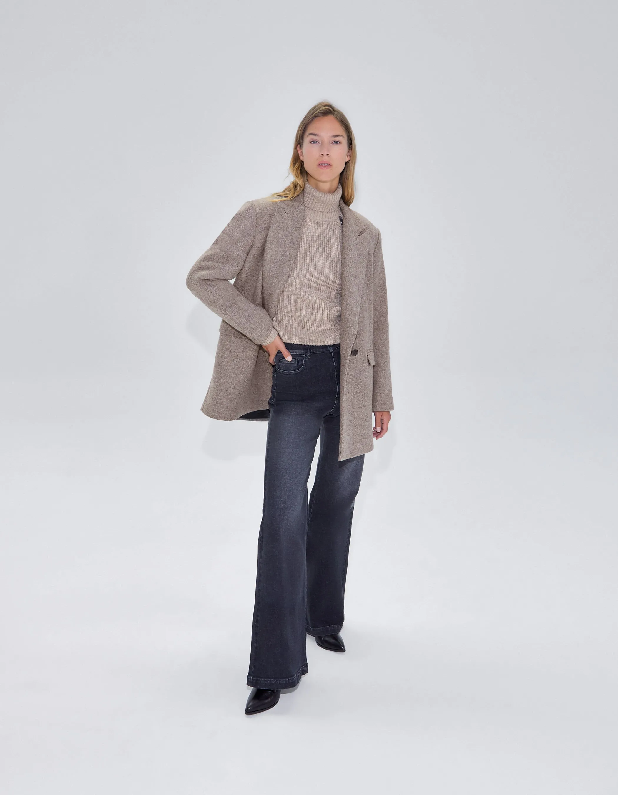 Manteau mi-long marron femme