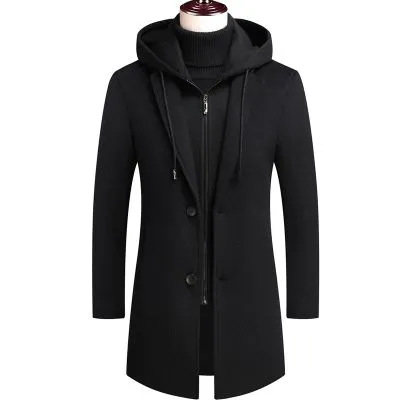 Manteau mi-long à double col et style chapeau amovible pour homme