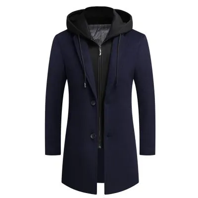 Manteau mi-long à double col et style chapeau amovible pour homme